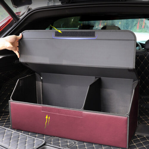 Leather Car Boot Collapsible Folding Cargo Organizer Portable Storage Box Red Medium - Image 9
