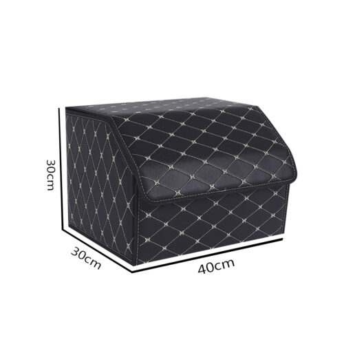 Leather Car Boot Collapsible Folding Cargo Organizer Portable Storage Box Black/Gold Stitch Medium - Image 2