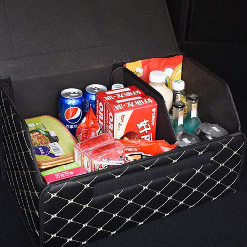 Leather Car Boot Collapsible Folding Cargo Organizer Portable Storage Box Black/Gold Stitch Medium - Image 7