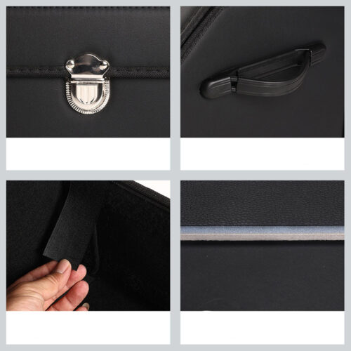 Leather Car Boot Collapsible Folding Cargo Organizer Portable Storage Box with Lock Black Small - Image 4