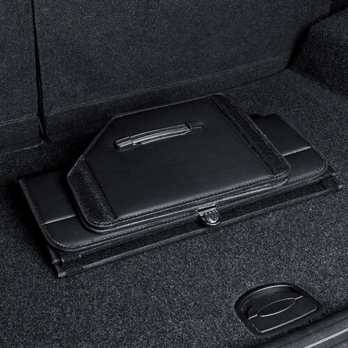 Leather Car Boot Collapsible Folding Cargo Organizer Portable Storage Box with Lock Black Small - Image 5