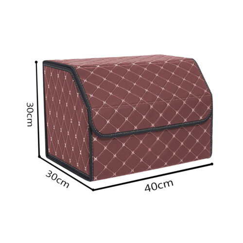 Leather Car Boot Collapsible Folding Cargo Organizer Portable Storage Box Coffee/Gold Stitch Medium - Image 2