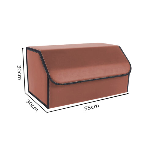 Leather Car Boot Collapsible Folding Cargo Organizer Portable Storage Box Coffee Large - Image 2