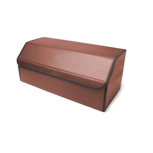 Leather Car Boot Collapsible Folding Cargo Organizer Portable Storage Box Coffee Large - Image 3
