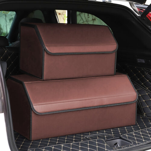Leather Car Boot Collapsible Folding Cargo Organizer Portable Storage Box Coffee Large - Image 8