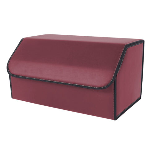 Leather Car Boot Collapsible Folding Cargo Organizer Portable Storage Box Red Large