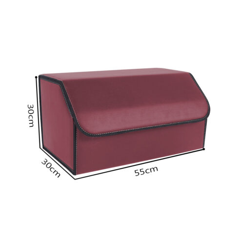 Leather Car Boot Collapsible Folding Cargo Organizer Portable Storage Box Red Large - Image 2