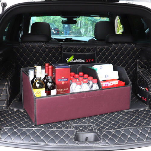 Leather Car Boot Collapsible Folding Cargo Organizer Portable Storage Box Red Large - Image 10