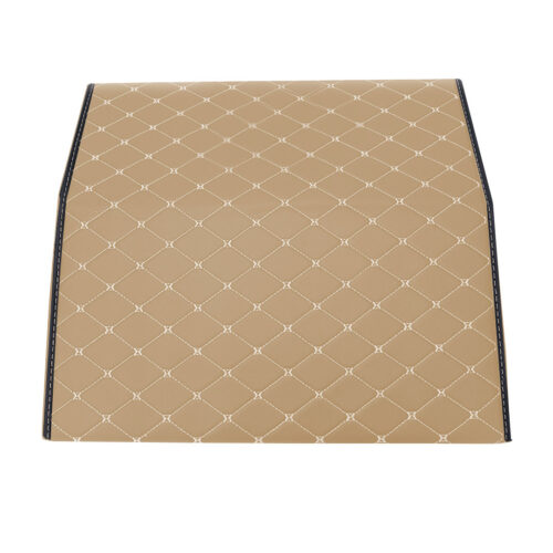 Leather Car Boot Collapsible Folding Cargo Organizer Portable Storage Box Beige/Gold Stitch Medium - Image 3