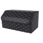 Leather Car Boot Collapsible Folding Cargo Organizer Portable Storage Box Black/Gold Stitch Large