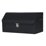 Leather Car Boot Collapsible Folding Cargo Organizer Portable Storage Box with Lock Black Medium