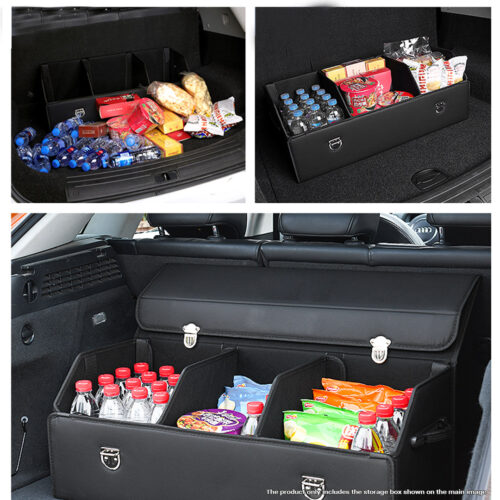 Leather Car Boot Collapsible Folding Cargo Organizer Portable Storage Box with Lock Black Medium - Image 8