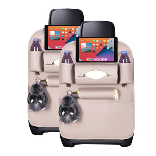 2x Leather Car Back Seat Storage Bag Multi-Pocket Organizer Backseat iPad Mini Holder White