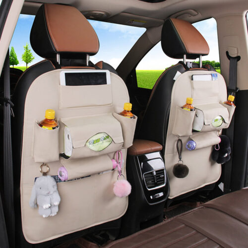 2x Leather Car Back Seat Storage Bag Multi-Pocket Organizer Backseat iPad Mini Holder White - Image 5