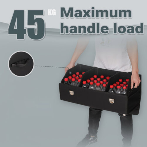 Leather Car Boot Collapsible Folding Cargo Organizer Portable Storage Box with Lock Black Large - Image 3