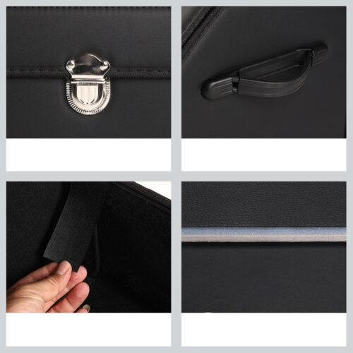Leather Car Boot Collapsible Folding Cargo Organizer Portable Storage Box with Lock Black Large - Image 5