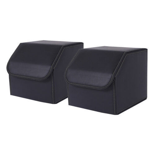 2x Leather Car Boot Collapsible Folding Cargo Organizer Portable Storage Box Black Small