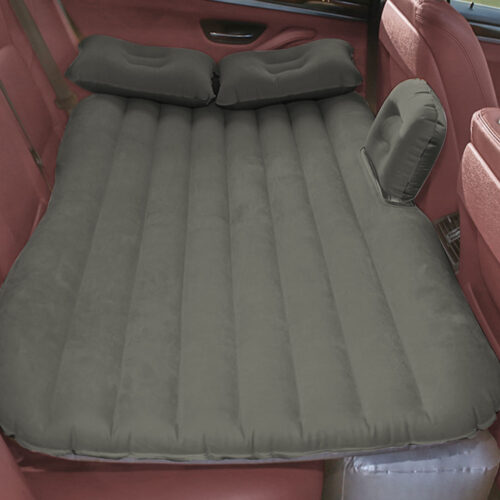 Grey Stripe Inflatable Car Mattress Portable Camping Rest Air Bed Travel Compact Sleeping Kits - Image 2