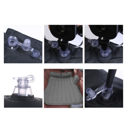 Grey Stripe Inflatable Car Mattress Portable Camping Rest Air Bed Travel Compact Sleeping Kits - Image 9