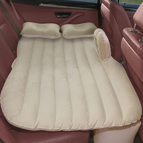 Beige Stripe Inflatable Car Mattress Portable Camping Rest Air Bed Travel Compact Sleeping Kits - Image 2