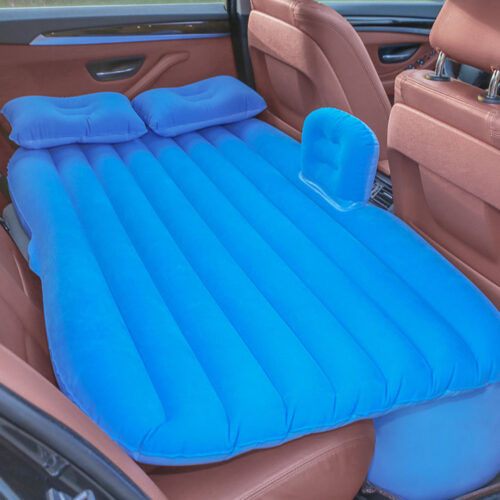 Blue Stripe Inflatable Car Mattress Portable Camping Rest Air Bed Travel Compact Sleeping Kits - Image 2