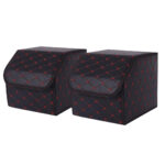2x Leather Car Boot Collapsible Folding Cargo Organizer Portable Storage Box Black/Red Stitch Small