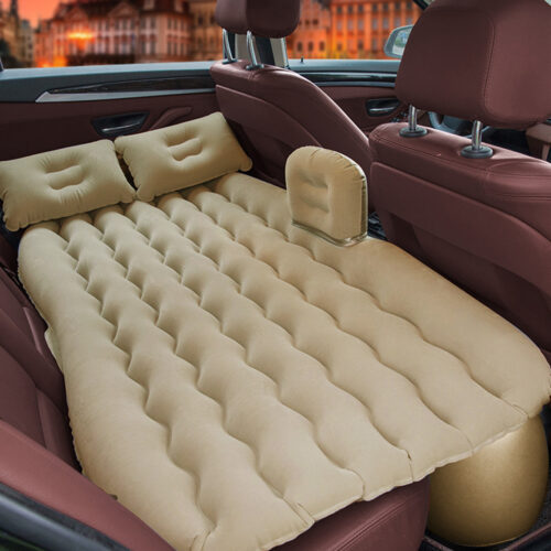 Beige Ripple Inflatable Car Mattress Portable Camping Air Bed Travel Sleeping Kits - Image 4