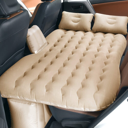 Beige Ripple Inflatable Car Mattress Portable Camping Air Bed Travel Sleeping Kits - Image 5