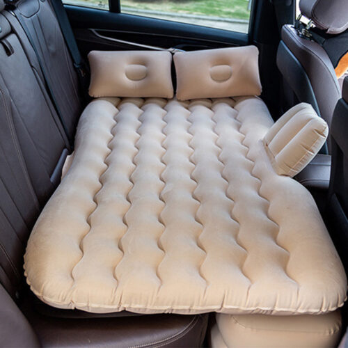 Beige Ripple Inflatable Car Mattress Portable Camping Air Bed Travel Sleeping Kits - Image 7