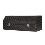 Leather Car Boot Collapsible Folding Cargo Organizer Portable Storage Box Black/White Stitch with Lock Large