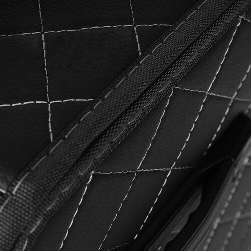 Leather Car Boot Collapsible Folding Cargo Organizer Portable Storage Box Black/White Stitch with Lock Large - Image 3