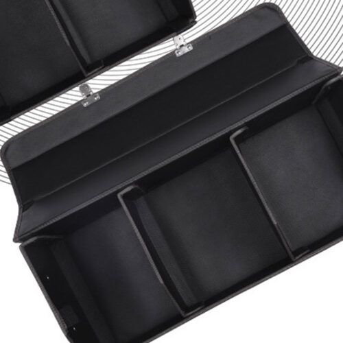 Leather Car Boot Collapsible Folding Cargo Organizer Portable Storage Box Black/White Stitch with Lock Large - Image 5