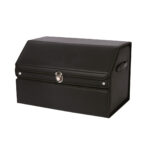 56cm Leather Car Boot Collapsible Folding Cargo Organizer Portable Storage Box with Lock Black