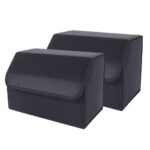 2x Leather Car Boot Collapsible Folding Cargo Organizer Portable Storage Box Black Medium