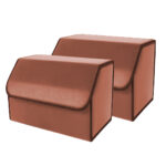 2x Leather Car Boot Collapsible Folding Cargo Organizer Portable Storage Box Coffee Medium