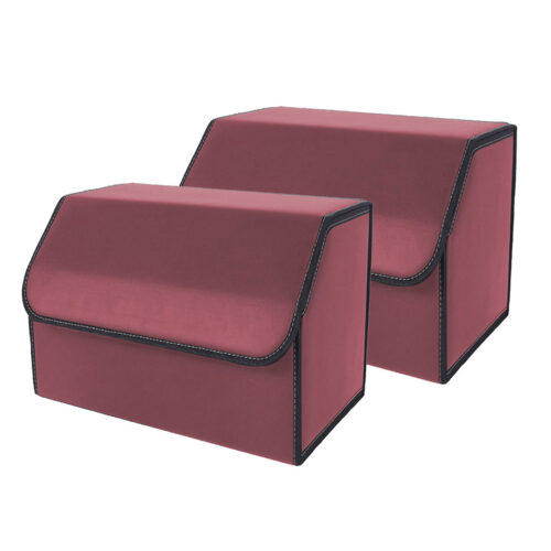 2x Leather Car Boot Collapsible Folding Cargo Organizer Portable Storage Box Red Medium
