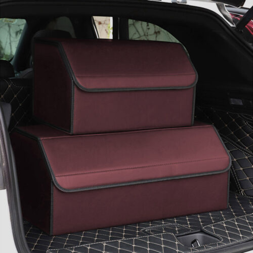 2x Leather Car Boot Collapsible Folding Cargo Organizer Portable Storage Box Red Medium - Image 8