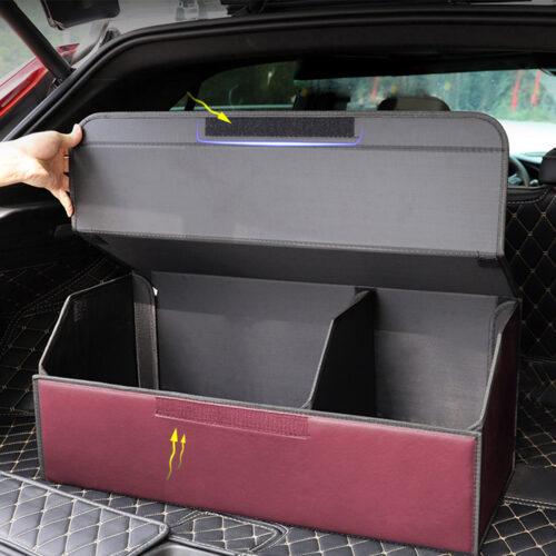 2x Leather Car Boot Collapsible Folding Cargo Organizer Portable Storage Box Red Medium - Image 9