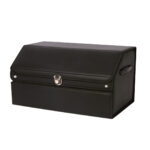 60cm Leather Car Boot Collapsible Folding Cargo Organizer Portable Storage Box with Lock Black