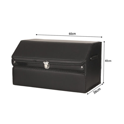60cm Leather Car Boot Collapsible Folding Cargo Organizer Portable Storage Box with Lock Black - Image 6