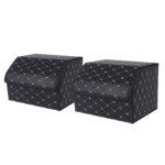 2x Leather Car Boot Collapsible Folding Cargo Organizer Portable Storage Box Black/Gold Stitch Medium