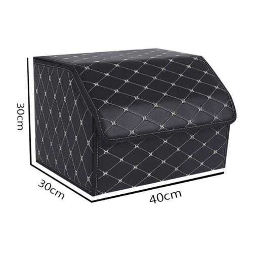 2x Leather Car Boot Collapsible Folding Cargo Organizer Portable Storage Box Black/Gold Stitch Medium - Image 2