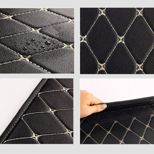 2x Leather Car Boot Collapsible Folding Cargo Organizer Portable Storage Box Black/Gold Stitch Medium - Image 10