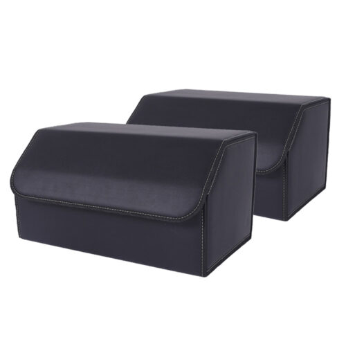 2x Leather Car Boot Collapsible Folding Cargo Organizer Portable Storage Box Black Large