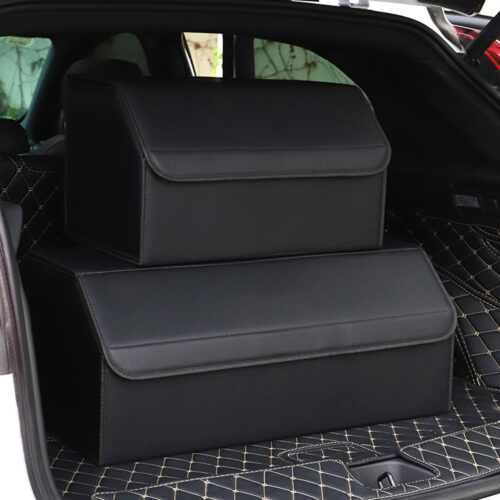 2x Leather Car Boot Collapsible Folding Cargo Organizer Portable Storage Box Black Large - Image 9