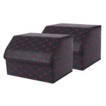 2x Leather Car Boot Collapsible Folding Cargo Organizer Portable Storage Box Black/Red Stitch Medium
