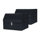 2x Leather Car Boot Collapsible Folding Cargo Organizer Portable Storage Box with Lock Black Small