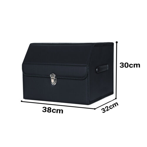 2x Leather Car Boot Collapsible Folding Cargo Organizer Portable Storage Box with Lock Black Small - Image 2