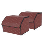 2x Leather Car Boot Collapsible Folding Cargo Organizer Portable Storage Box Coffee/Gold Stitch Medium