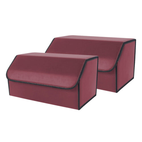 2x Leather Car Boot Collapsible Folding Cargo Organizer Portable Storage Box Red Large